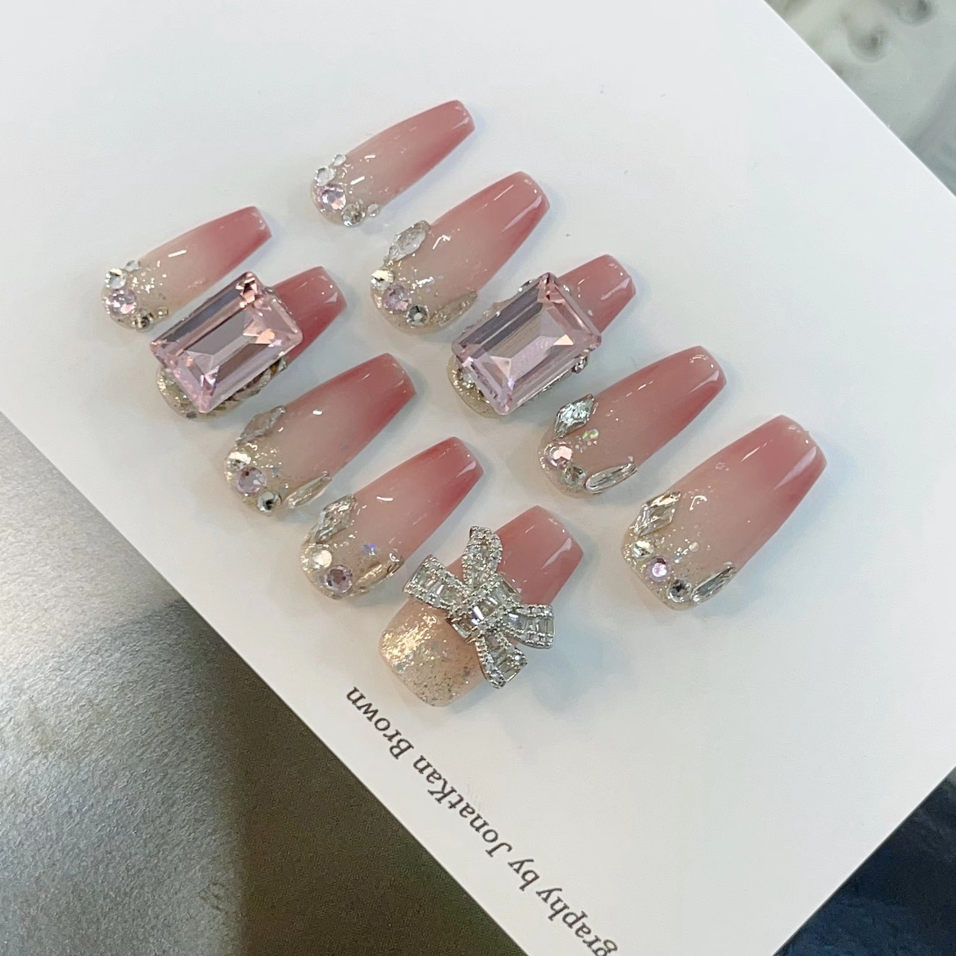 Zircon Bow Sugar Cube Diamond Phototherapy Handmade Wearing Armor Wearing Nail Finished Nail Patch Finished High Quality Light Luxury