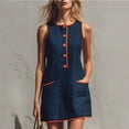 thumbnail image 7 of Women's Casual Solid Color Sleeveless Button Up Dress, Round Neck, 7 of 7