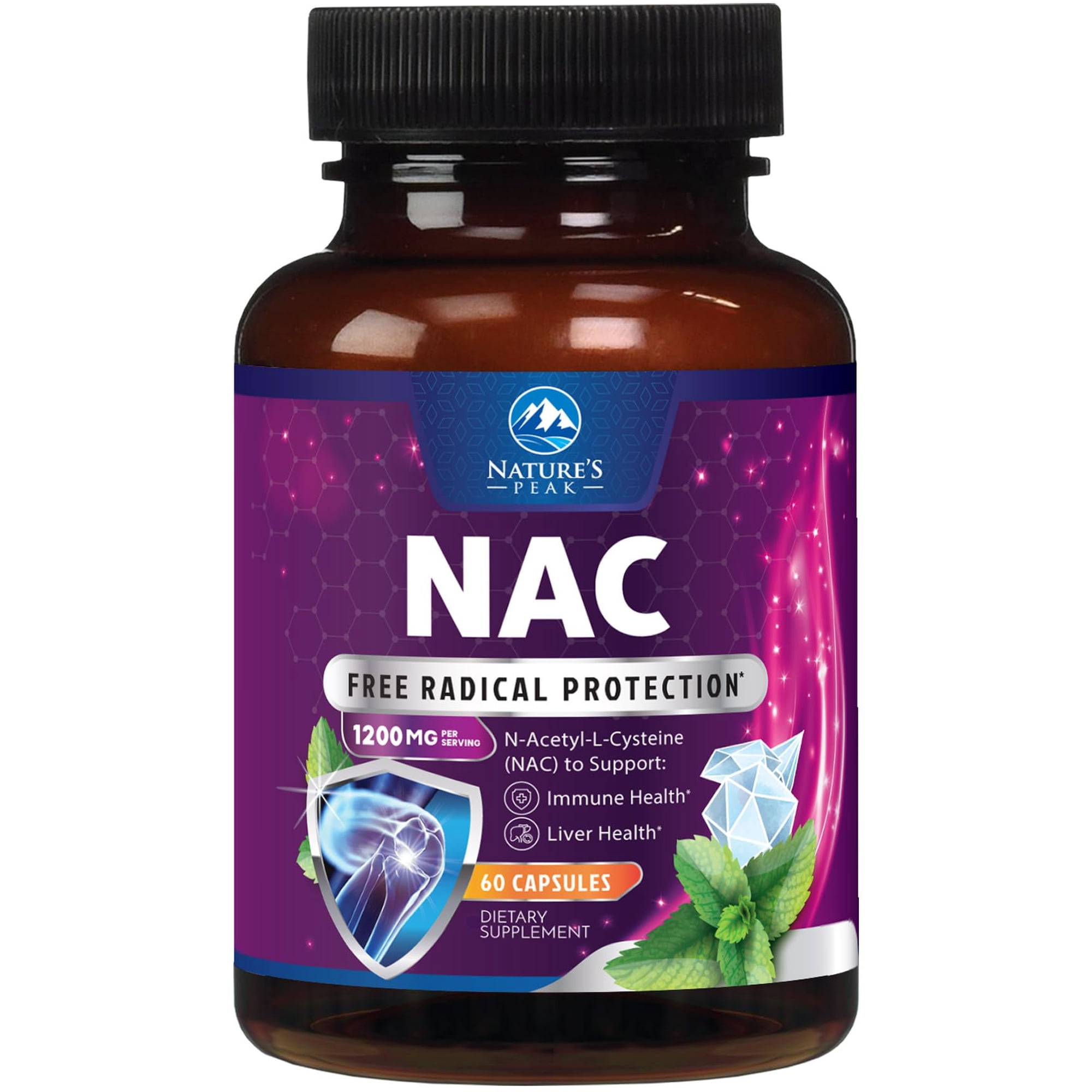 N-Acetyl-L-Cysteine (NAC) Supplement - 1200mg Free-Form NAC - Powerful Antioxidant Fights Free-Radicals - Daily Immune, Liver & Respiratory Support - Vegan, Gluten Free, Bottled in USA - 60 Capsules
