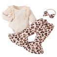 thumbnail image 1 of CNKOO Toddler Baby Girl Fall Clothes Solid Ribbed Long Sleeve Romper Flower Pattern Flare Pants Bow Headband Outfit, 1 of 8