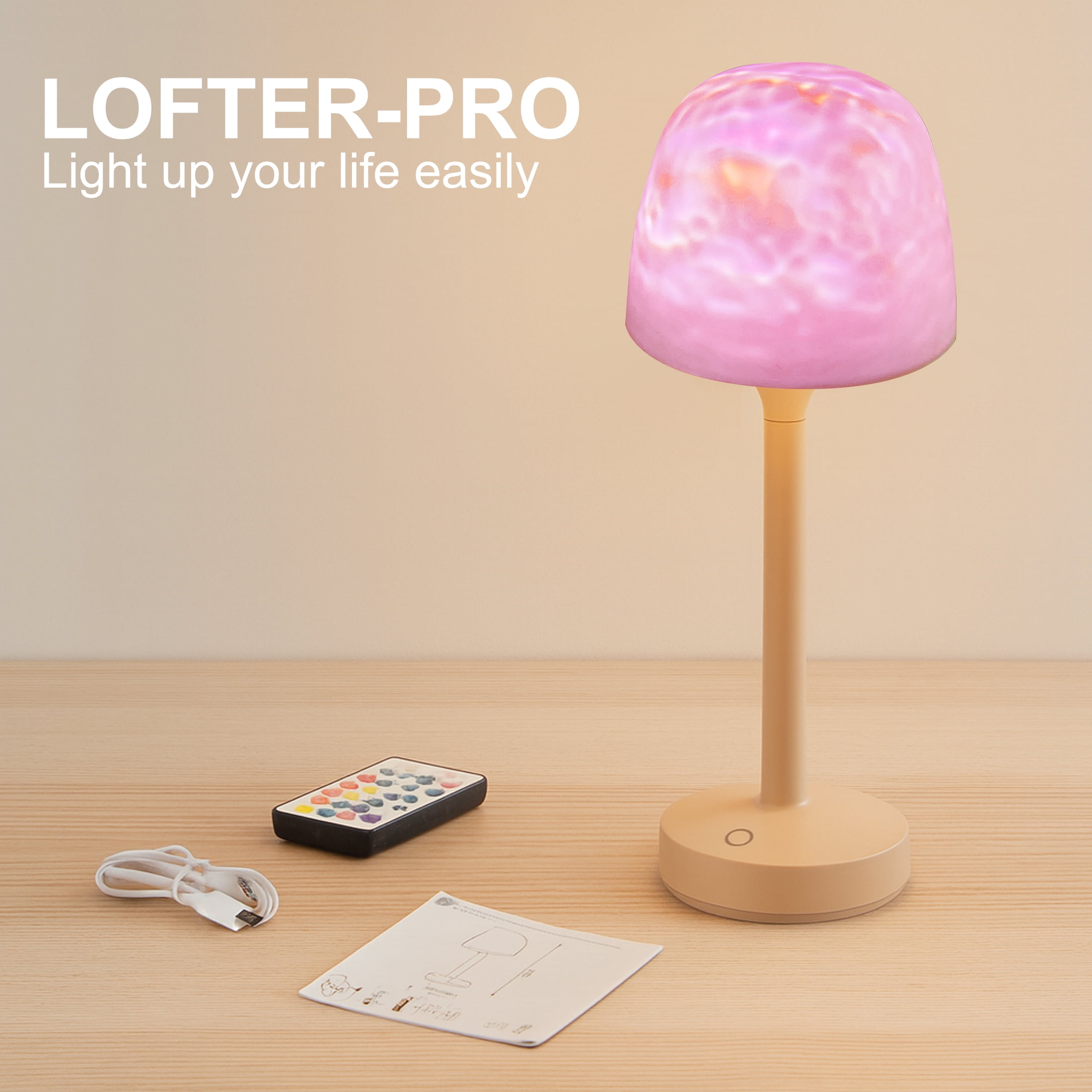 LOFTER-PRO Table Lamps, Ocean Wave Projector Light & Underwater Ripple Lamp – 2-in-1 Cordless Desk Lamp, Dual-Mode Ambient Lighting, USB , 16 Colors RGB, Touch/Remote Control for Bedroom, Living Room