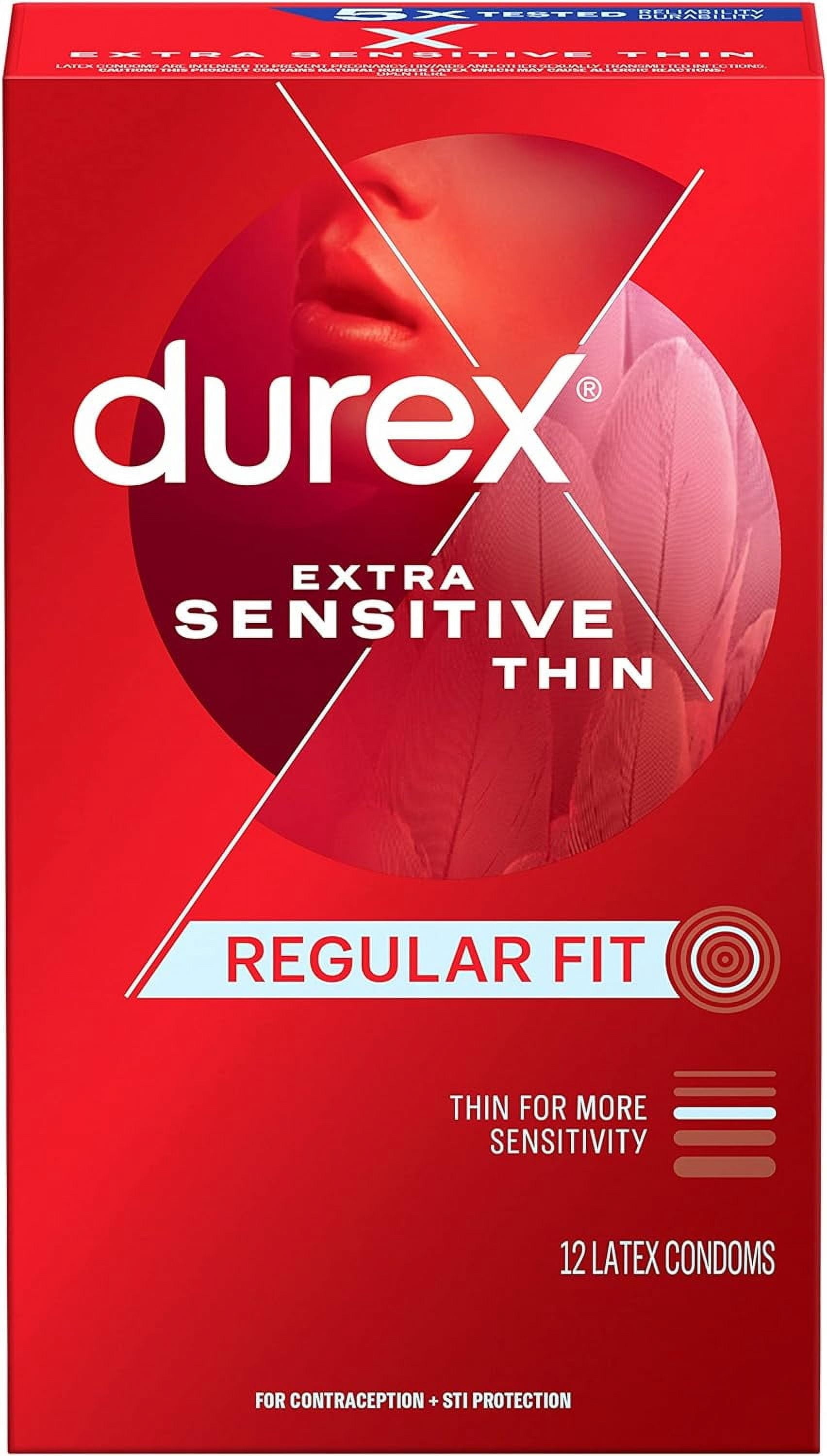 Durex Extra Sensitive Lubricated Ultra Thin Premium Latex Condoms, Wide  Fit, 12 Count - Walmart.com