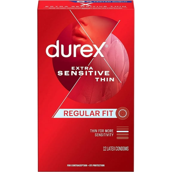 Durex Extra Sensitive Lubricated Ultra Thin Premium Condoms, Regular Fit, 12 Count