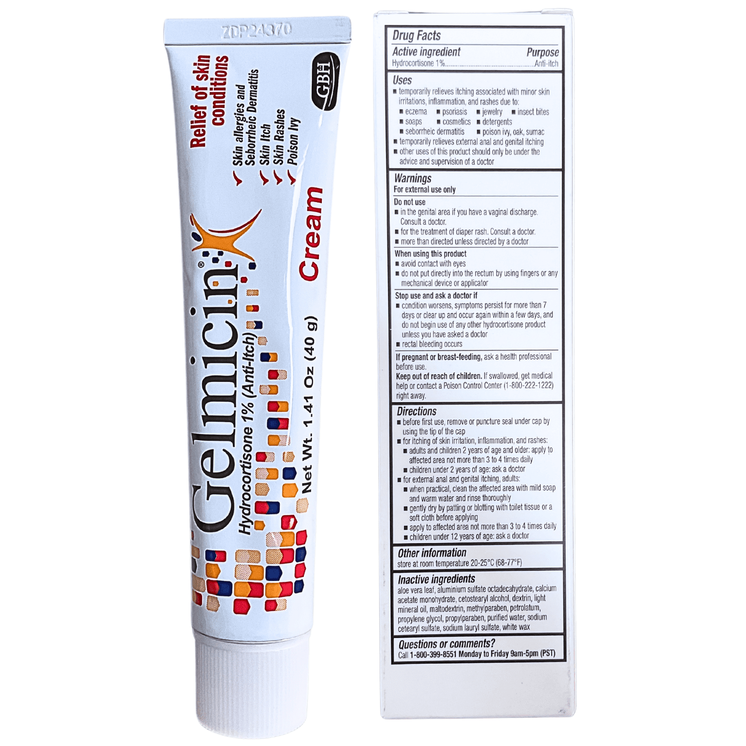 Gelmicin Hydrocortisone 1% Fast Acting Anti-Itch Cream For Skin Rashers, Allergies, Eczema 1.41oz