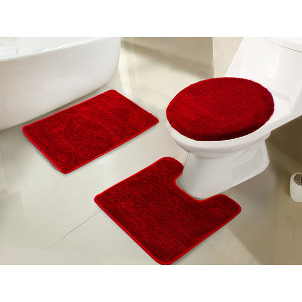 Imperial 3 Piece Bath Rug Set In Red, 3 Piece Bathroom Rug Sets