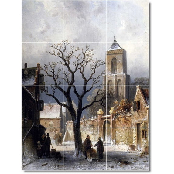 Ceramic Tile Mural-Charles Leickert Village Painting 13. 36" w x 48" h using (12) 12 x 12 ceramic tiles
