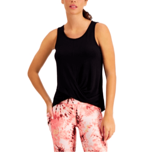 Ideology Womens Deep Black Twist-Front Sleeveless Loungewear Tank Top Size L $29