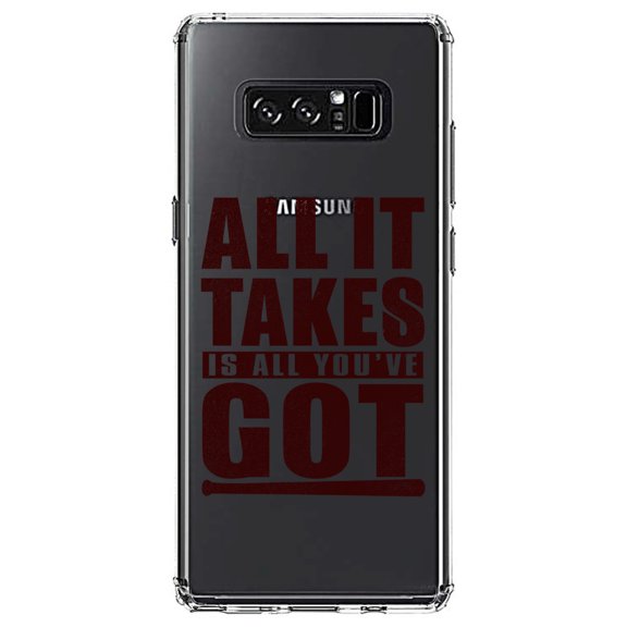 DistinctInk Clear Shockproof Hybrid Case for Samsung Galaxy Note 8 - TPU Bumper Acrylic Back Tempered Glass Screen Protector - All It Takes Is All You've Got Baseball