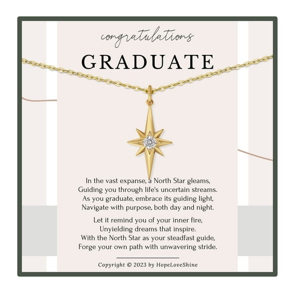 HOPE LOVE SHINE Graduation Necklace – Gold North Star Jewelry Gift for Her, College or High School Graduate