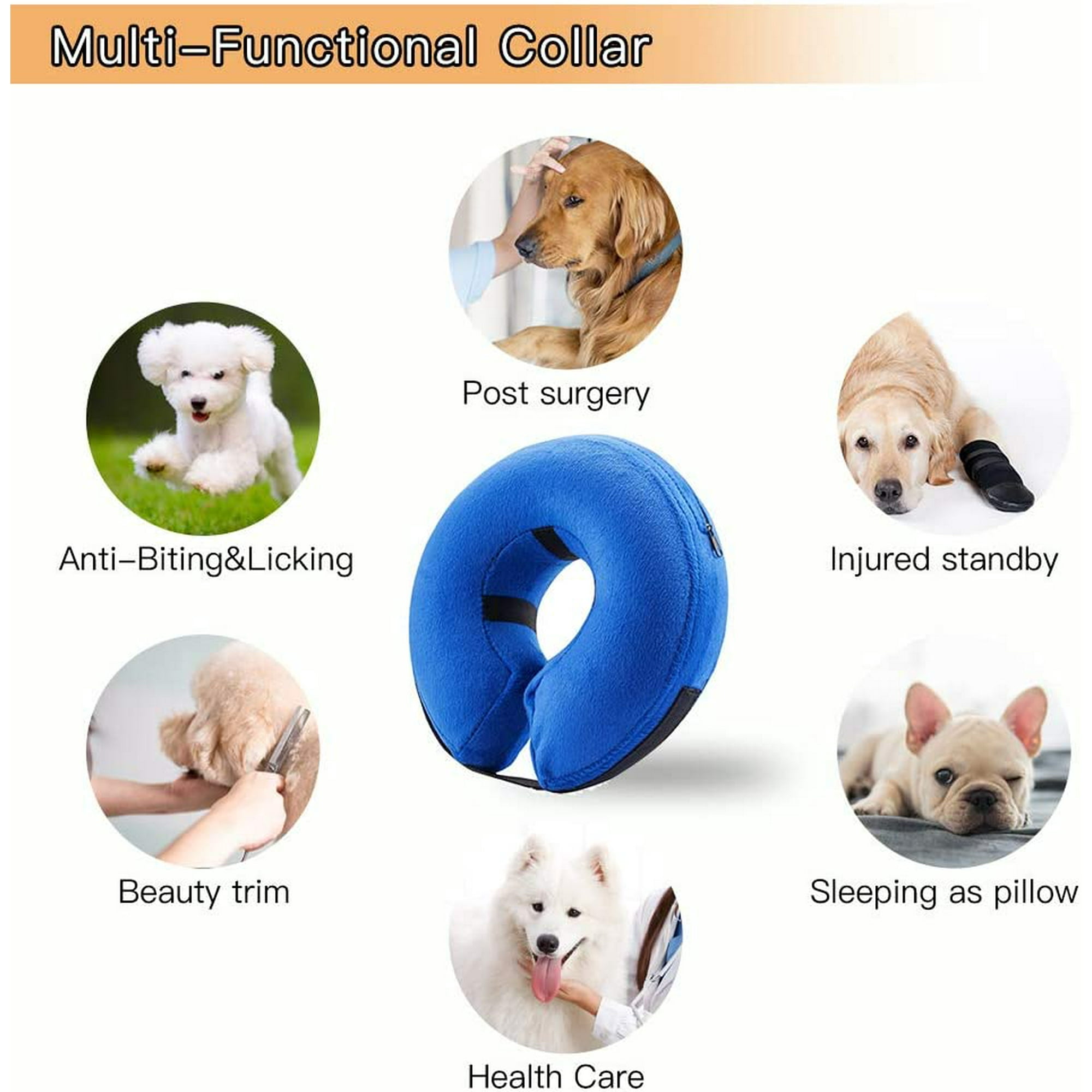 Dog Cones Inflatable Dog Collar for Pet Surgery Recovery Cone Collar Prevent Dogs Cats from Biting Scratching Adjustable E Collar with 5 Size Fit for Most Dogs Cats M Blue