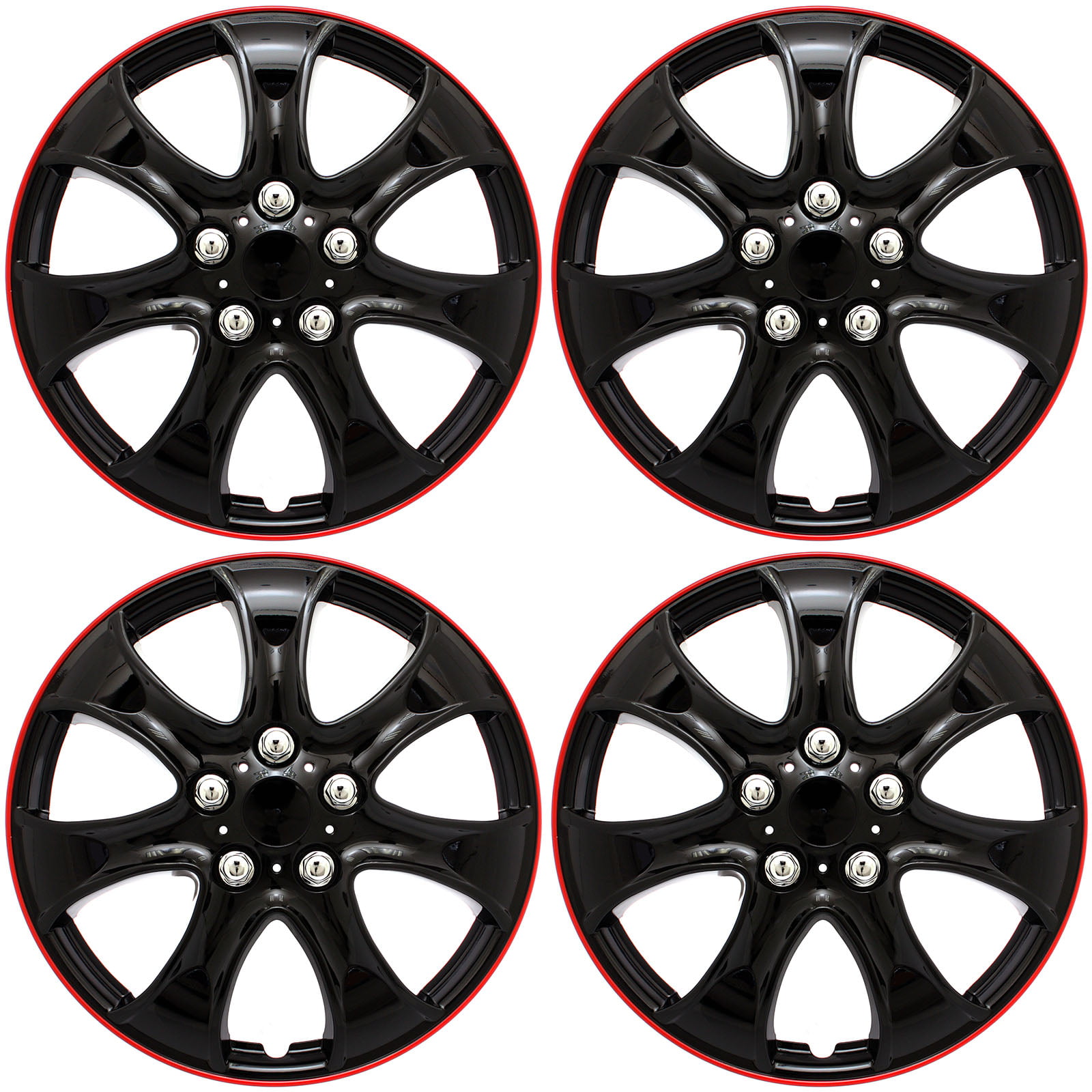 SET OF 4 x 15 INCH RED AND BLACK SPORTS WHEEL TRIMS COVER HUB CAPS 15" UNIVERSAL 