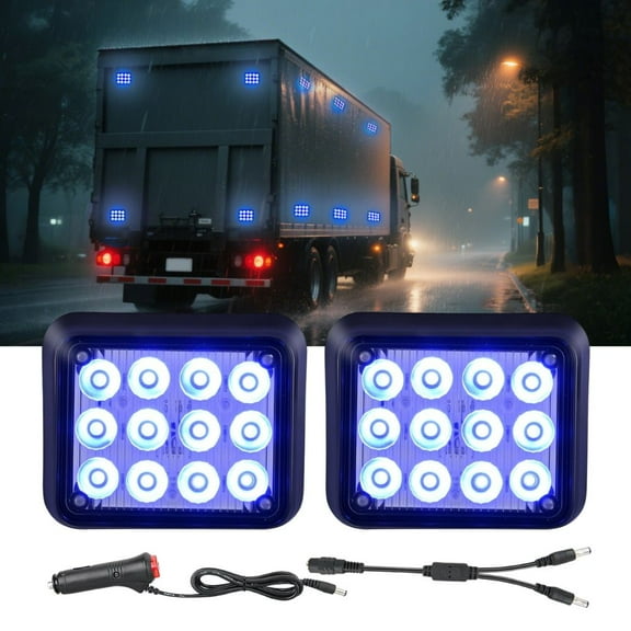 Nilight 12LED Magnetic Wireless Trailer Lights 2PCS Rechargeable Portable Hazard Beacon Warning Light Blue Emergency Strobe Light for Trucks Trailers Vehicles Cars Bus Surface Mount