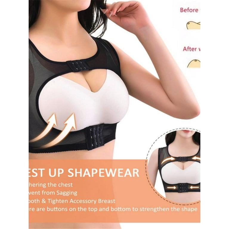 Body Shaper Bra Support Wide Shoulder Belt U‑Shaped Chest Support Posture  Corrector for Create A Slim Figure,Black-Large