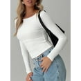 Women White Tshirt Elegant Long Sleeve Crew Neck Solid Slim Fit Fall