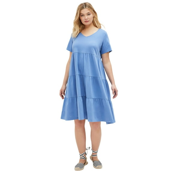 ellos Women's Plus Size Tiered Tee Dress - 18/20, Blue Sky