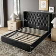 thumbnail image 4 of VanAcc Queen Bed Frame Upholstered Bed Wingback Headboard Velvet Tufted Diamond Button/No Box Spring Needed/Easy Assembly/Black, 4 of 8