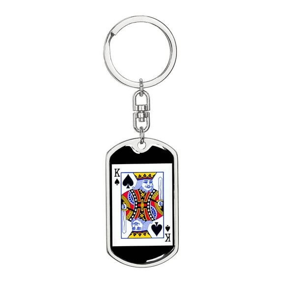 King Of Spades Card Keychain Dog Tag Stainless Steel or 18k Gold