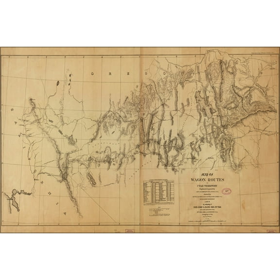 24"x36" Gallery Poster, Map of wagon routes Utah nevada california 1859