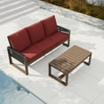 thumbnail image 2 of COOS BAY 2PCS Patio Conversation Sets, Natural Real Wood 3 Seater Sofa, Outdoor Solid Wood Chair with Cushion and Coffee Table, for Garden, Backyard, Red, 2 of 9
