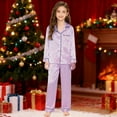 thumbnail image 2 of Girls Outfit Sets Luxurious Silk Like Pajama Soft Elegant Loungewear Valentines Baby Girl Outfit,Light Purple,140, 2 of 5