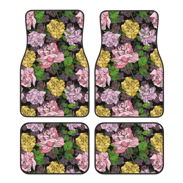 Fotbe Colorful Roses Juego de 4 Tapetes para Auto con Estampado – Alfombrillas de Goma Reforzada, Diseño Antideslizante, Protección para Todo el Año – Vehículos, Autos, Camionetas y SUVs