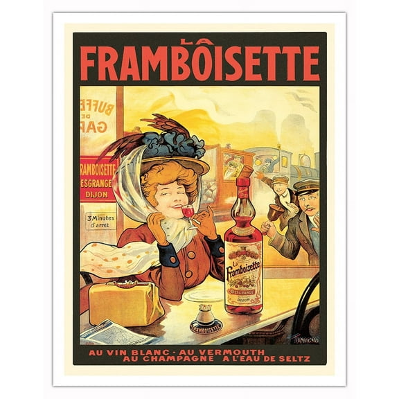 La Framboisette Raspberry Liquor - Vintage Advertising Poster by Francisco Tamagno c.1905 - Fine Art Matte Paper Print (Unframed) 11x14in