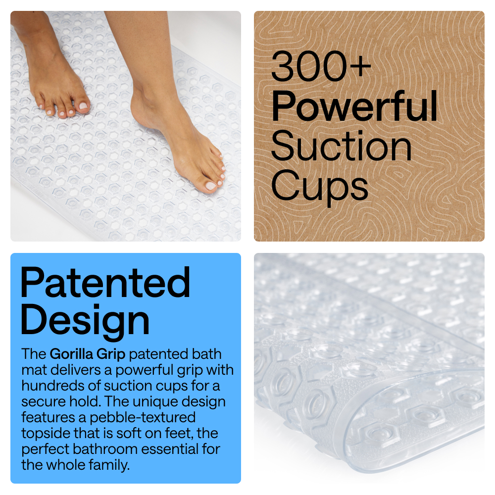 Gorilla Grip Patented Bath Tub Mat, 35" x 16", Clear photo 3
