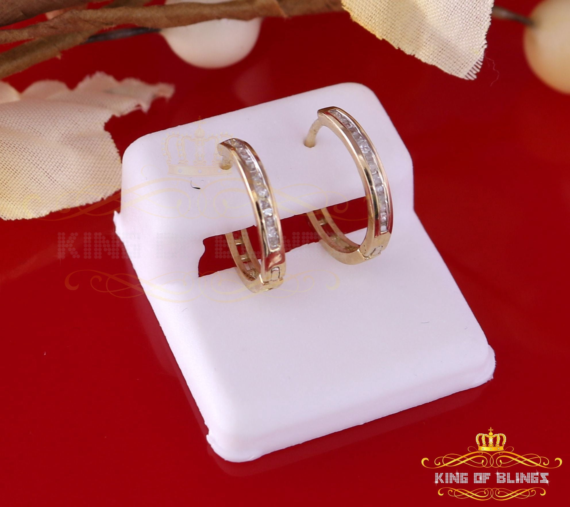 King of Bling's 0.25ct Diamond 925 Sterling Silver Yellow Hoop Stud Earrings For Men's / Women's
