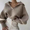 thumbnail image 2 of Baqcunre Sweaters For Women Women Long Sleeve V Neck Knitted Pullover Sweater Jumper Lapel Tops Tops For Women 2023 Hoodies For Women Khaki L, 2 of 4