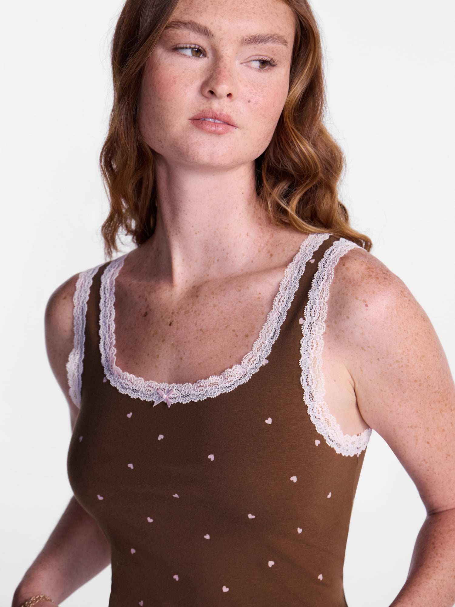 No Boundaries Cotton Blend Jersey Sleep Lace Tank Top, Women’s XXS-3X