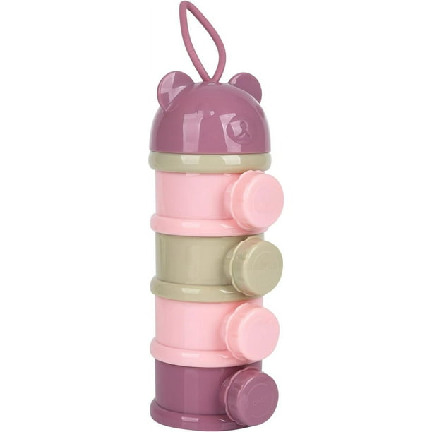 (Rosa) Leche en polvo para bebés, Dispensador portátil de leche en polvo con 4 compartimentos, Contenedor dispensador de leche en polvo para bebés, Contenedor de almacenamiento de refrigerios Rojo Verde
