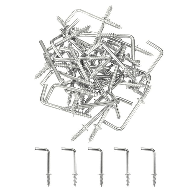 Unique Bargains 80 Pack L Shape Hooks, 1 Inch Right Angle Screw Hooks for Hanging, Silver