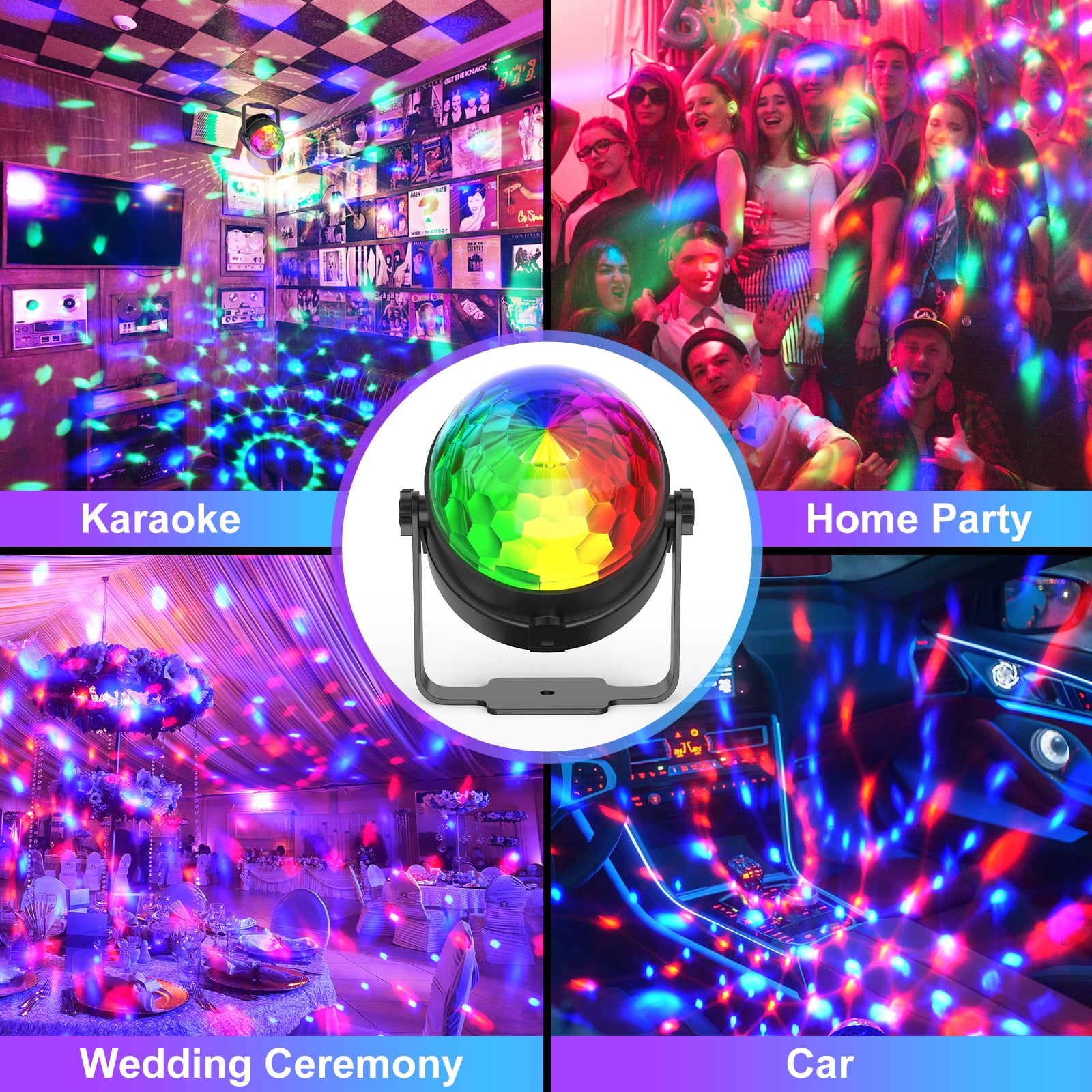 Lumière Disco 5 En 1 - Boule Disco, Strobe, UV, Par LED - Télécommande Et Sound-Activated