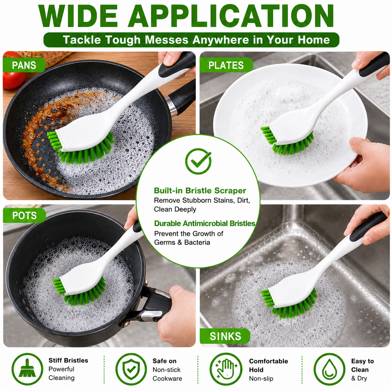 ITTAHO Dish Scrub Brush Set, Double-Sided Bristles, 3 Pack photo 5