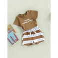thumbnail image 3 of Coduop Toddler Boys Girls Summer Outfit Set Short Sleeve Tops + Striped Drawstring Shorts 2Pcs Sets, 3 of 9