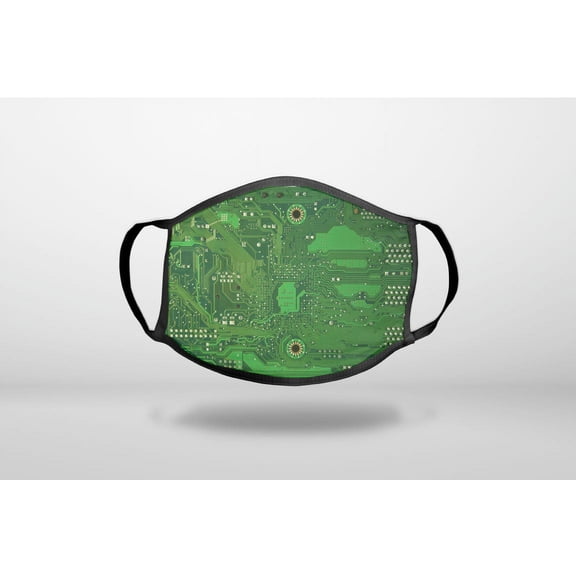 Green Circuit Board Image - 3-Ply Reusable Soft Cloth Face Covering, Unisex, Cotton Inner Layer