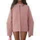 thumbnail image 3 of Chaqueta de Ante Sintético para Mujer, Informal, con Cuello Alto, Estilo Piloto, Corta, de Gran Tamaño Rosa S, 3 of 10