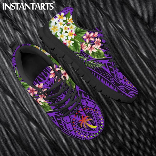 Zapatillas de deporte de primavera con estampado tribal polinesio de hibisco y plumeria de Chuuk para mujer, zapatos planos con cordones para caminar