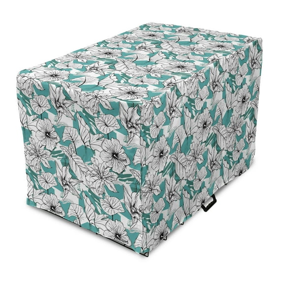 Floral Dog Crate Cover, Outline Drawings of Blooming Tropical Flower Silhouettes Simple Detailed, Easy to Use Pet Kennel Cover Small Dogs Puppies Kittens, 7 Sizes, Seafoam Charcoal Grey, by Ambesonne