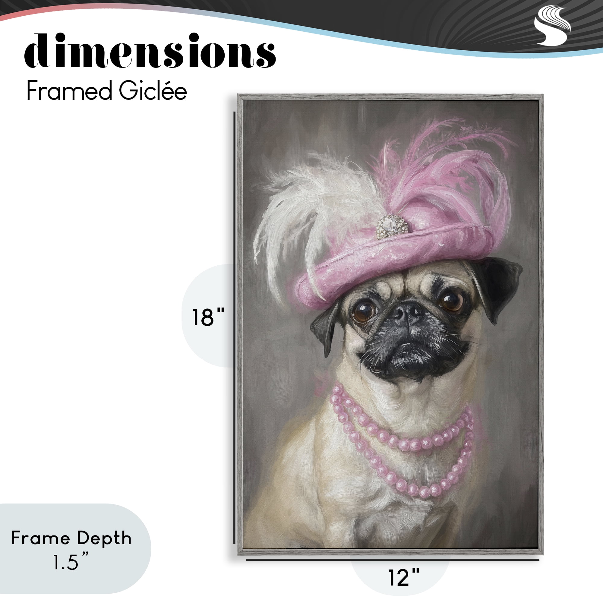 Stupell Industries Lady Pug Portrait Gray Framed Giclee Art, design by Tina LeCour