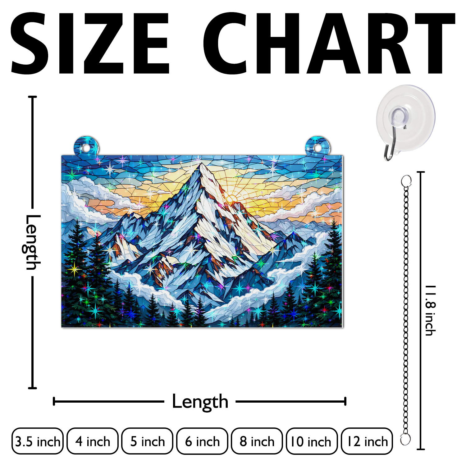 89Bloom Majestic Snowy Mountain Stained Glass Hologram Ornament, Stained Glass Suncatcher Ornaments Home Decor, Holographic Ornaments