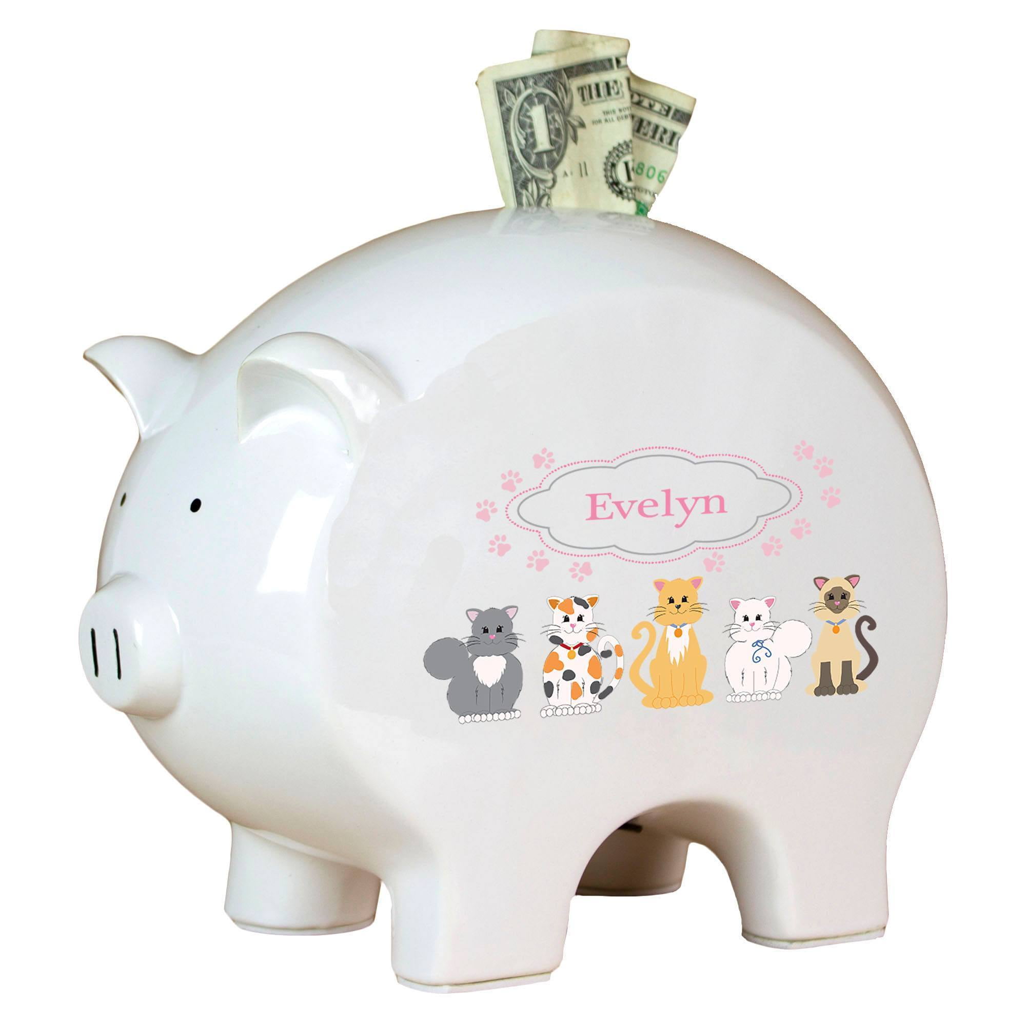 Personalized Piggy Bank Pink Cats