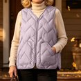thumbnail image 4 of Women's Lightweight Padded Sleeveless Vest Solid Basic Layering Quilted Gilet Loose Fit Fall Winter Casual Warm Waistcoat with Pocket Purple, 4 of 5