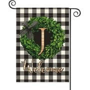 colorlife Monogram Letter J Garden Flag 12x18 Inch Double Sided Outside, Buffalo Plaid Family Last Name Initial Yard Outdoor Decoration