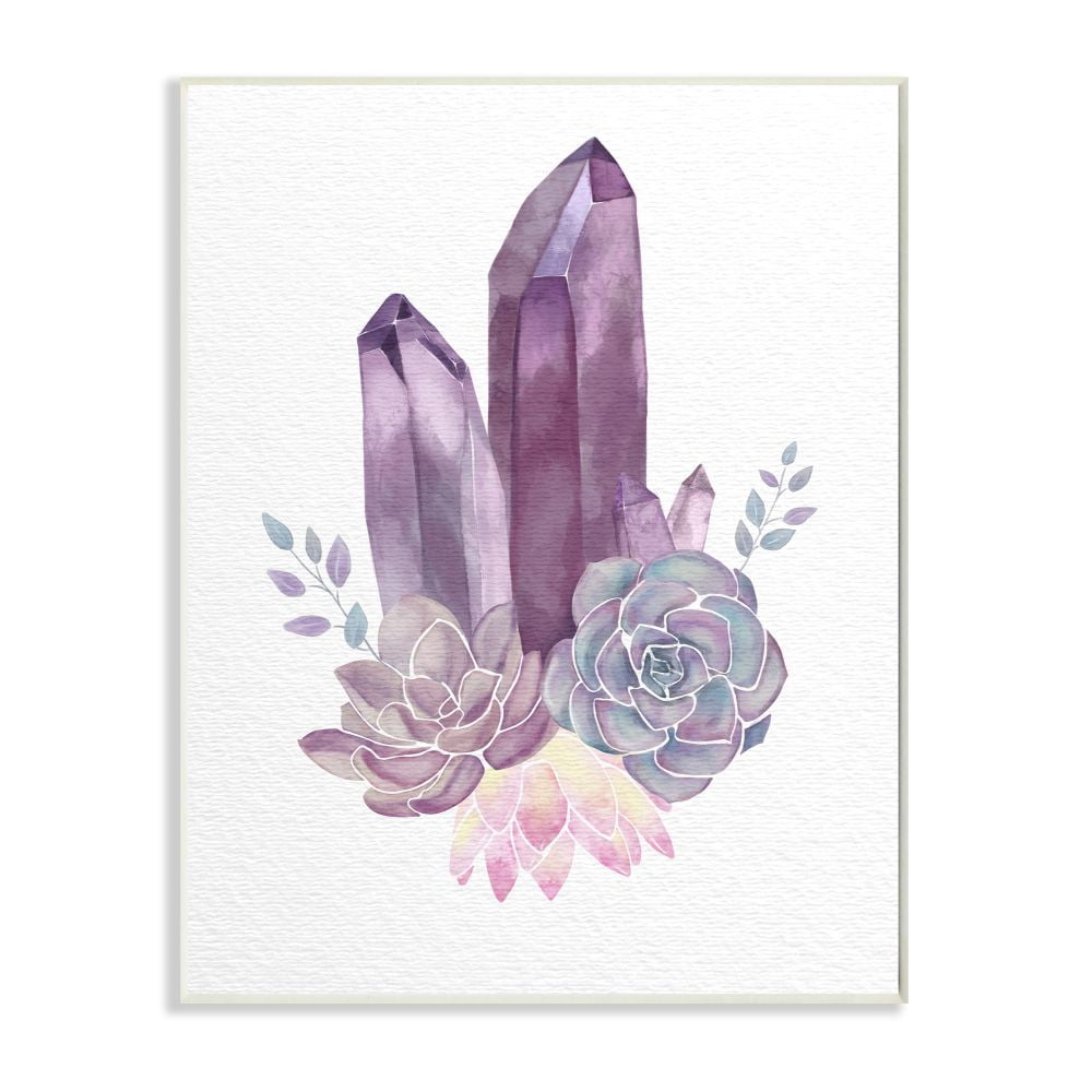 Stupell Industries Succulent Crystal Flower Purple Blue Watercolor Painting Wall Plaque by Ziwei Li