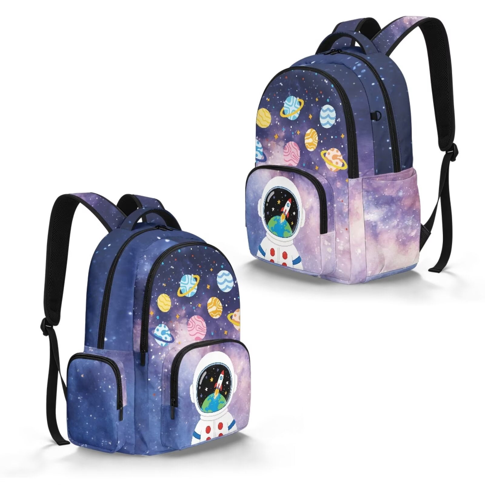 Xixirimido Astronaut Planets Galaxy Space Print 17" Multi Pockets Kids Backpack for Boys Lightweight School Bag Girls Large Bookbag for Elementary Middle High School Students