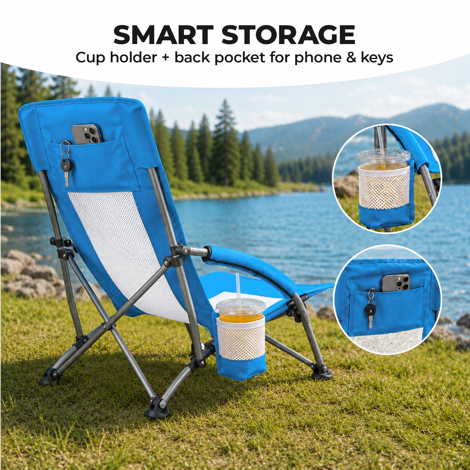 Alvantor Camping Chair - Folding Outdoor Chair with Mesh Back, Cup Holder, Heavy Duty 250 LBS, Portable with Carry Bag for Beach Picnic