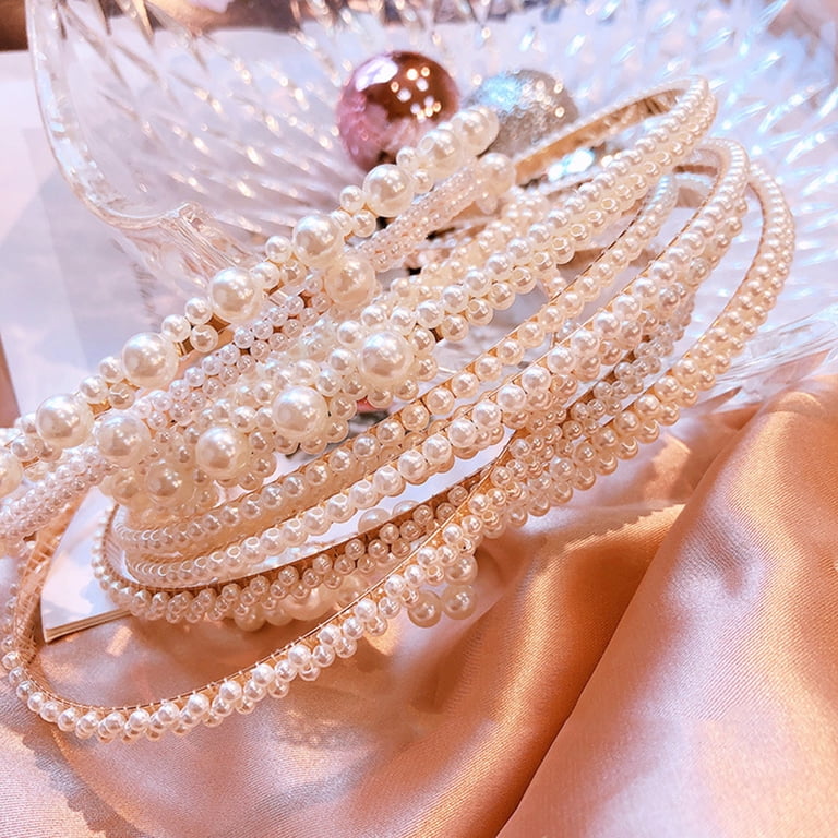 Top Pet Elegant Women Faux Pearl Beaded Slim Headband Hair  display picture 1