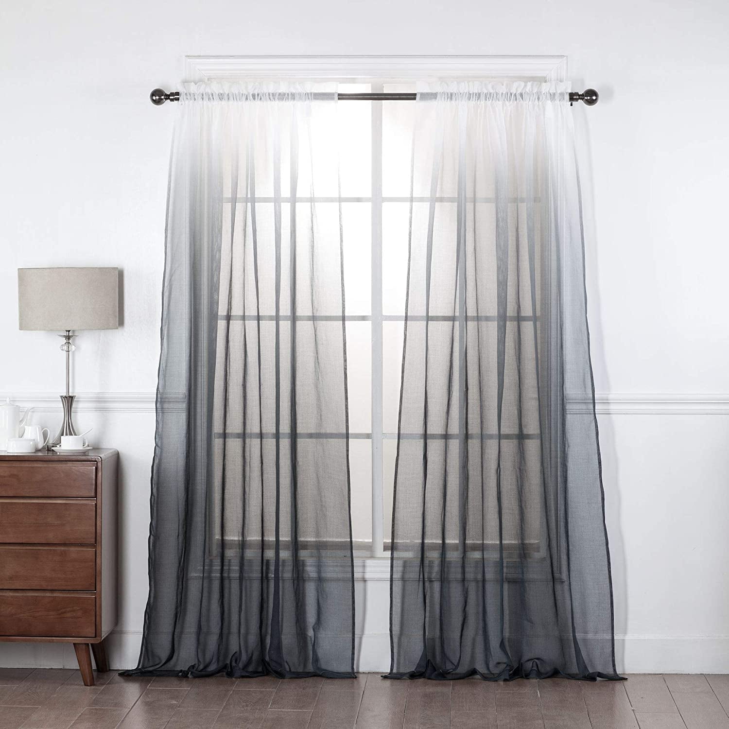Elite Home Products 2 Piece Ombre Sheer Curtains Rod Pocket Voile