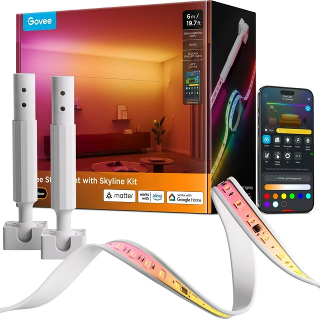 Tira de luces LED para Govee Skyline, 19.7 pies, Smart RGBWWIC, Alexa, Google